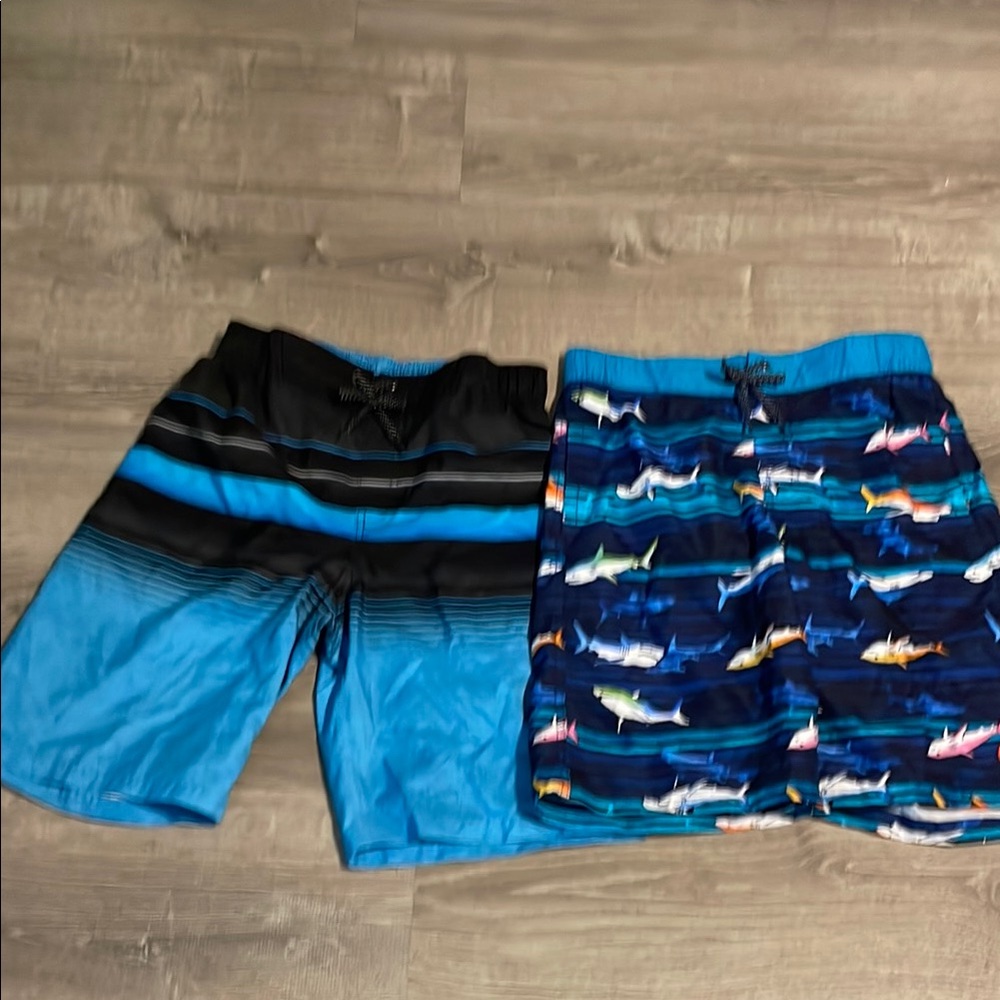 Blue and Shark Print Swim Shorts bundle L 14/16